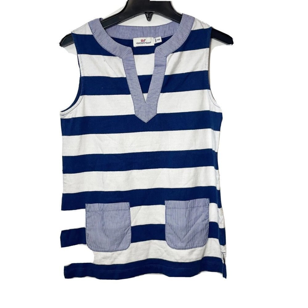 Vineyard Vines Womens Woven Knit Pocket‎ Sleeveless Top Blue 2XS Striped Sailor